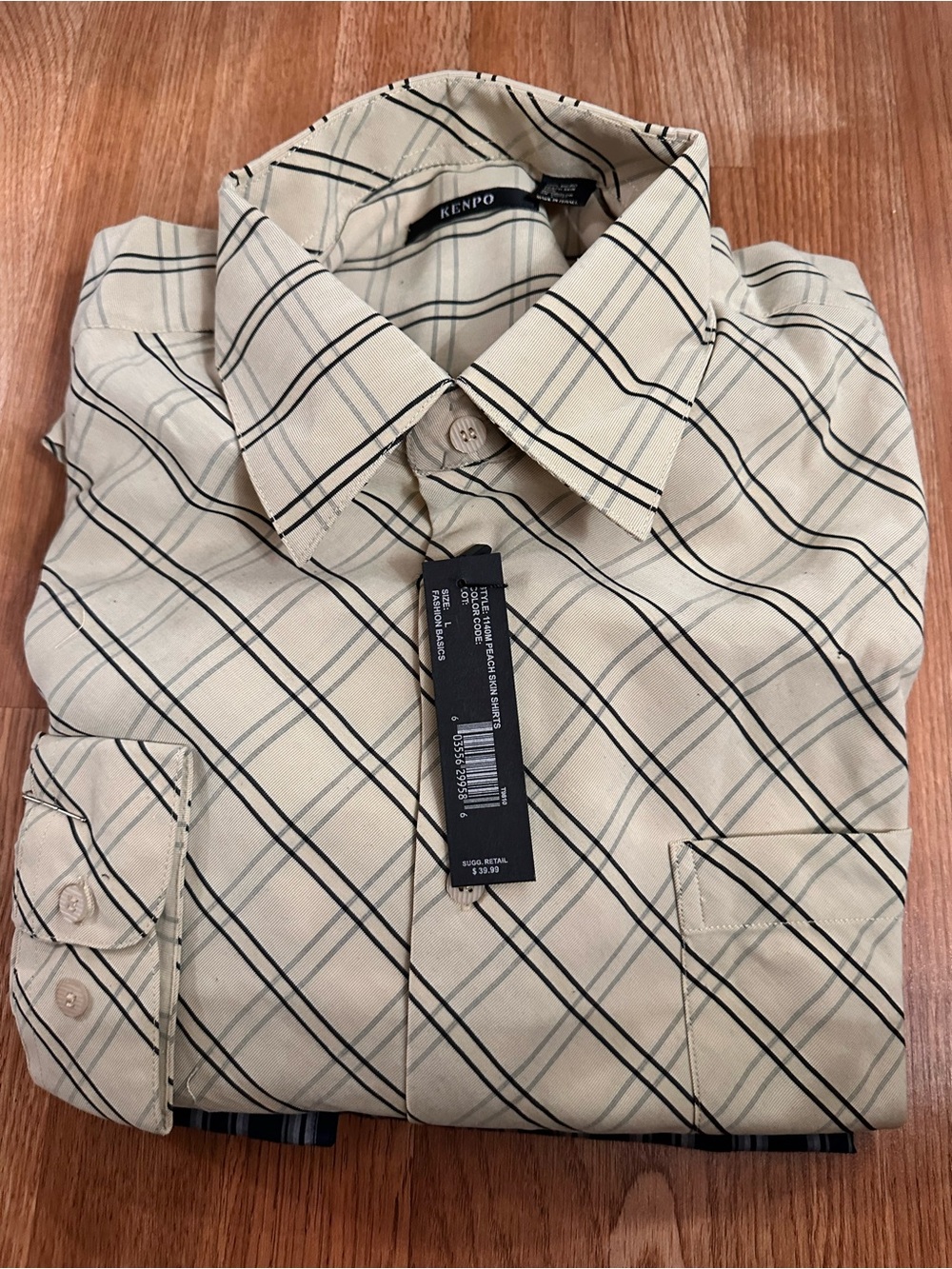 Kenpo Men's Beige Plaid Dress Shirt